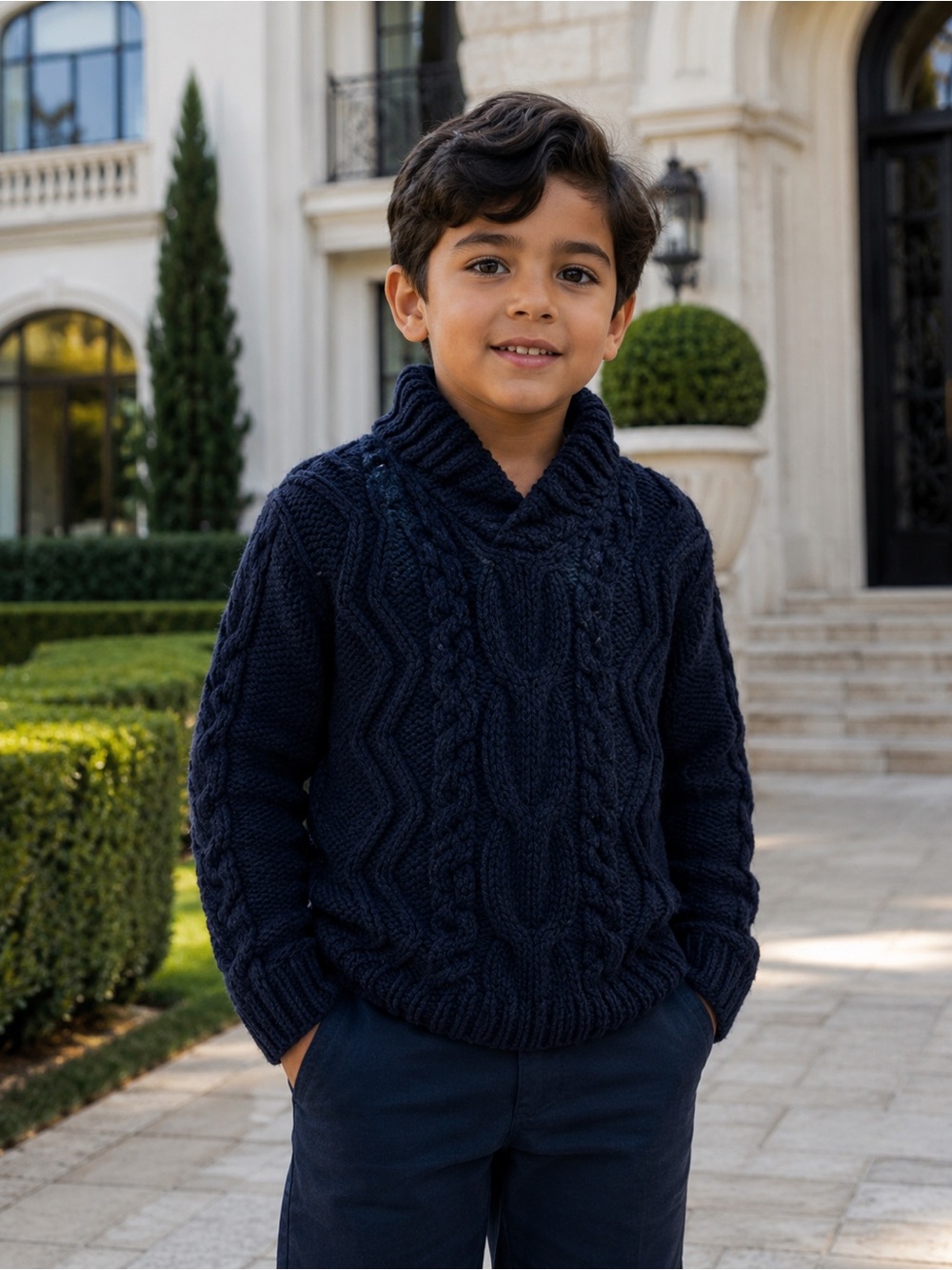 Hand Knit Boys Wool Blend Dark blue Sweater Size 5–6 Years • 50% Wool